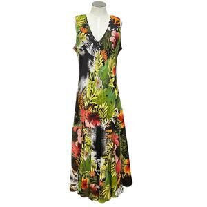 Lola P. Vintage Y2K Floral Tropical Fairy Boho Sleeveless Ruffle Dress Sz L